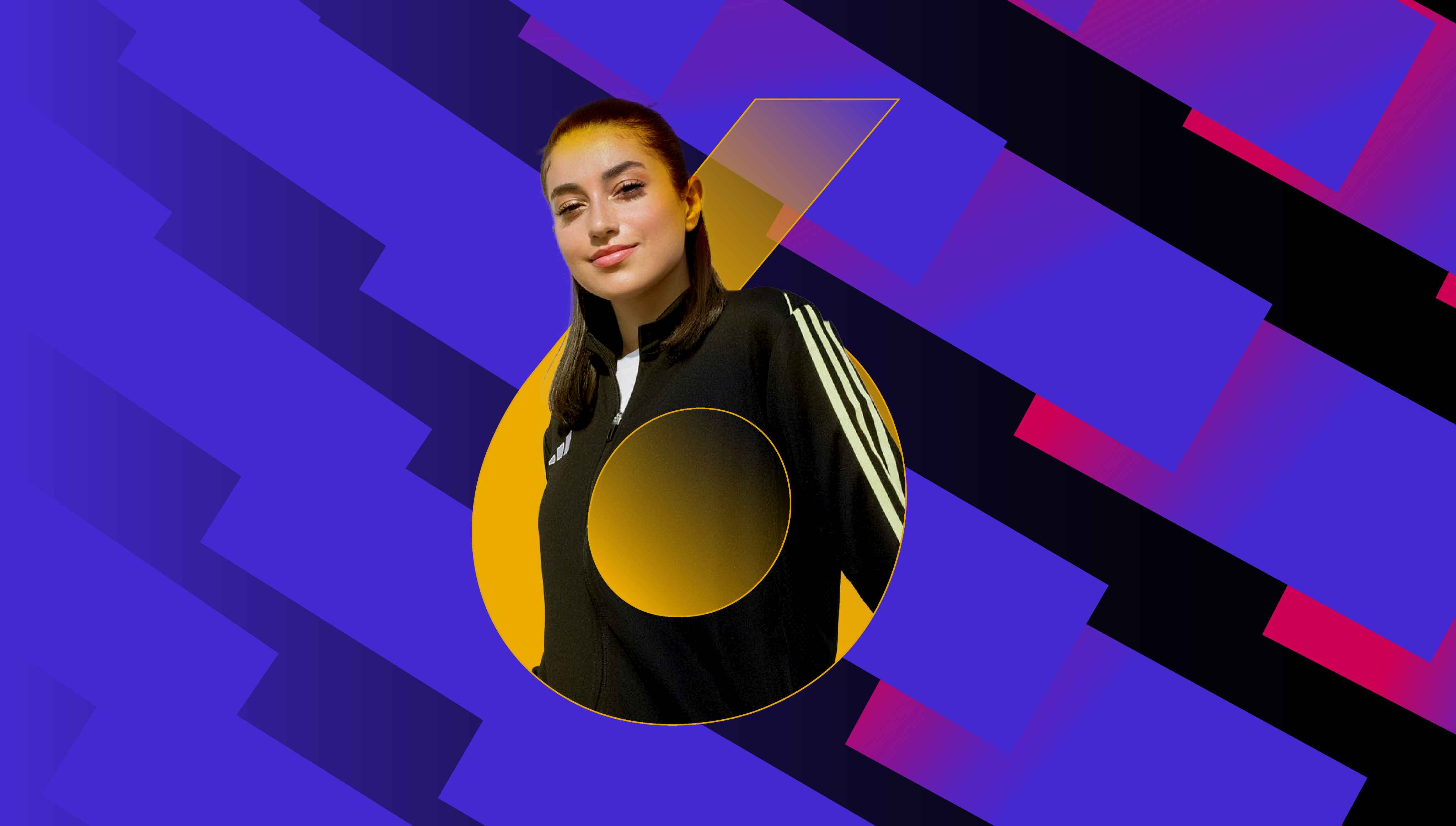 Graphic depicting a hexagonal cropped photo of an interior room design with grid lines along its borders.